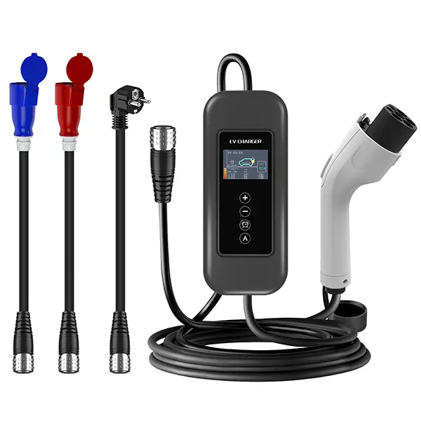 Auto Current adjust Portable EV chargers with multi-power supply leads