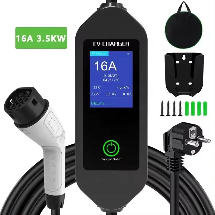 Home Car Mobile EV Charger Portable 1 Phase 240V 16A 3.5Kw AC Type 2 EV Charger