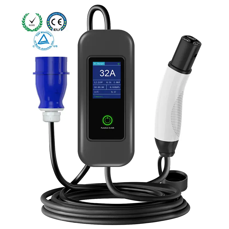 Home Use Single Phase 32A 7KW Tesla Portable EV Charger with CEE Power Plug
