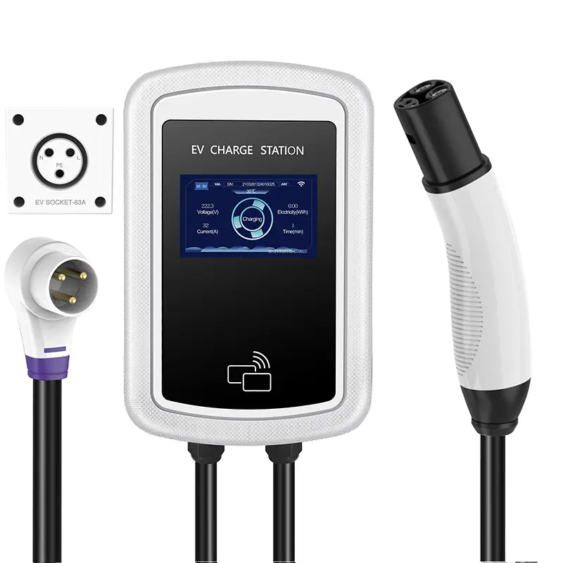 Wall Mounting EV Charging Station for Tesla, 48A 240V NACS Charger with 63A Big Power Plug, Adjustable Current, Delayed Start Timer, 18FT Extension Cord for Tesla Charger, Electric Car Mobile Charger