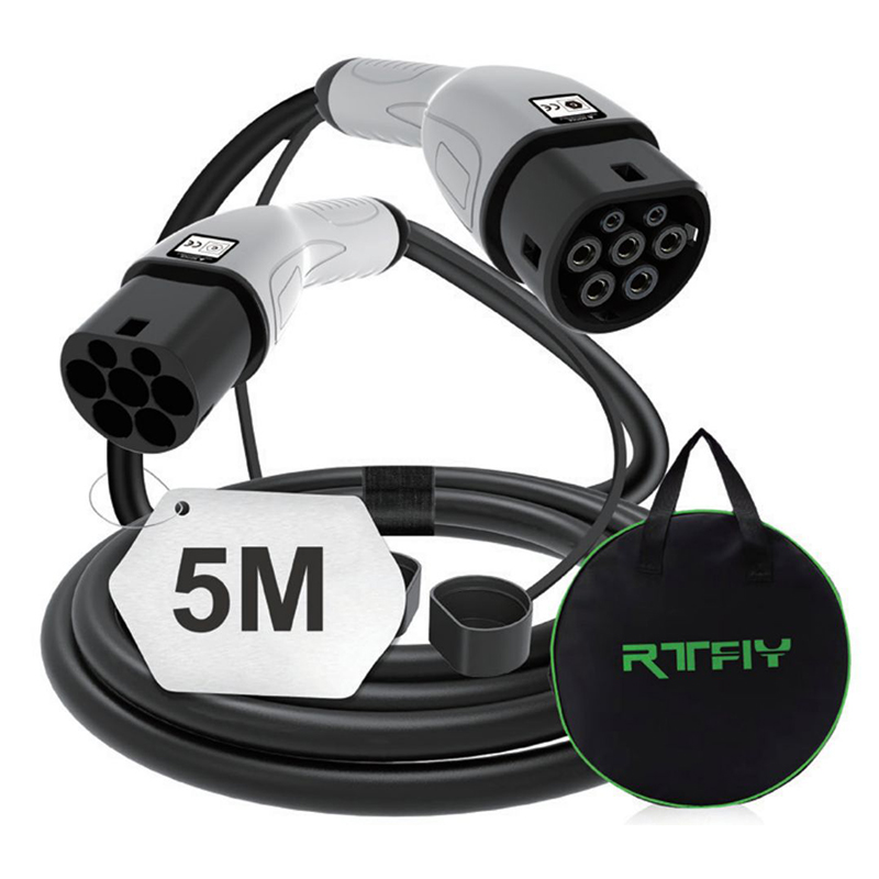Type 2 EV Charging Cable, 32A / 7KW / 1 Phase / 5 Meter, Electric Vehicle Car Plug-in Hybrid Type 2 to Type 2 Fast Charging Cable