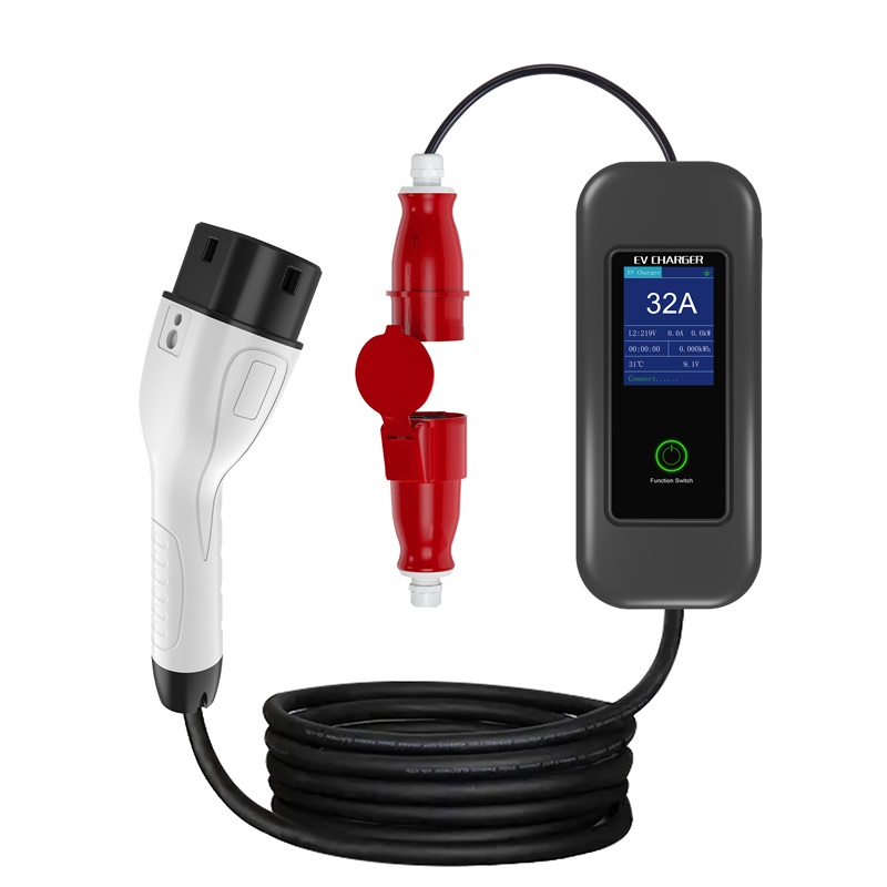 Type 2 Portable EV Charger 32A Current Adjustable with CEE EU UK power plug adapter