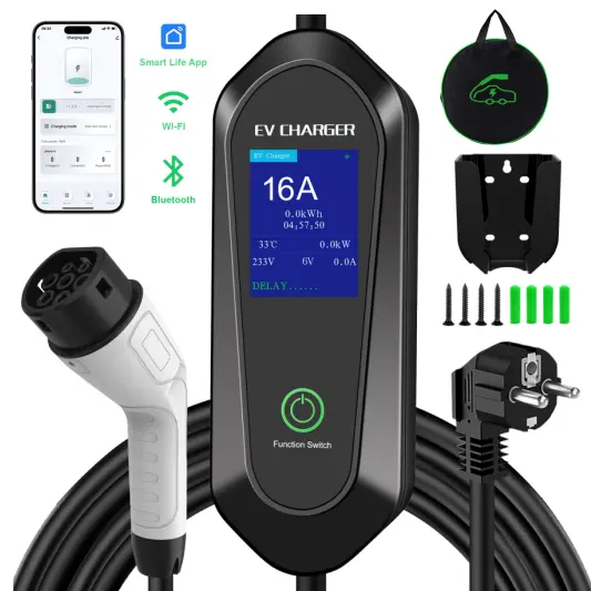 8A 10A 13A 16A Electric Car Charging Station Type 2 EV Charge Single Phase Portable EV Charger With Suchko Plug